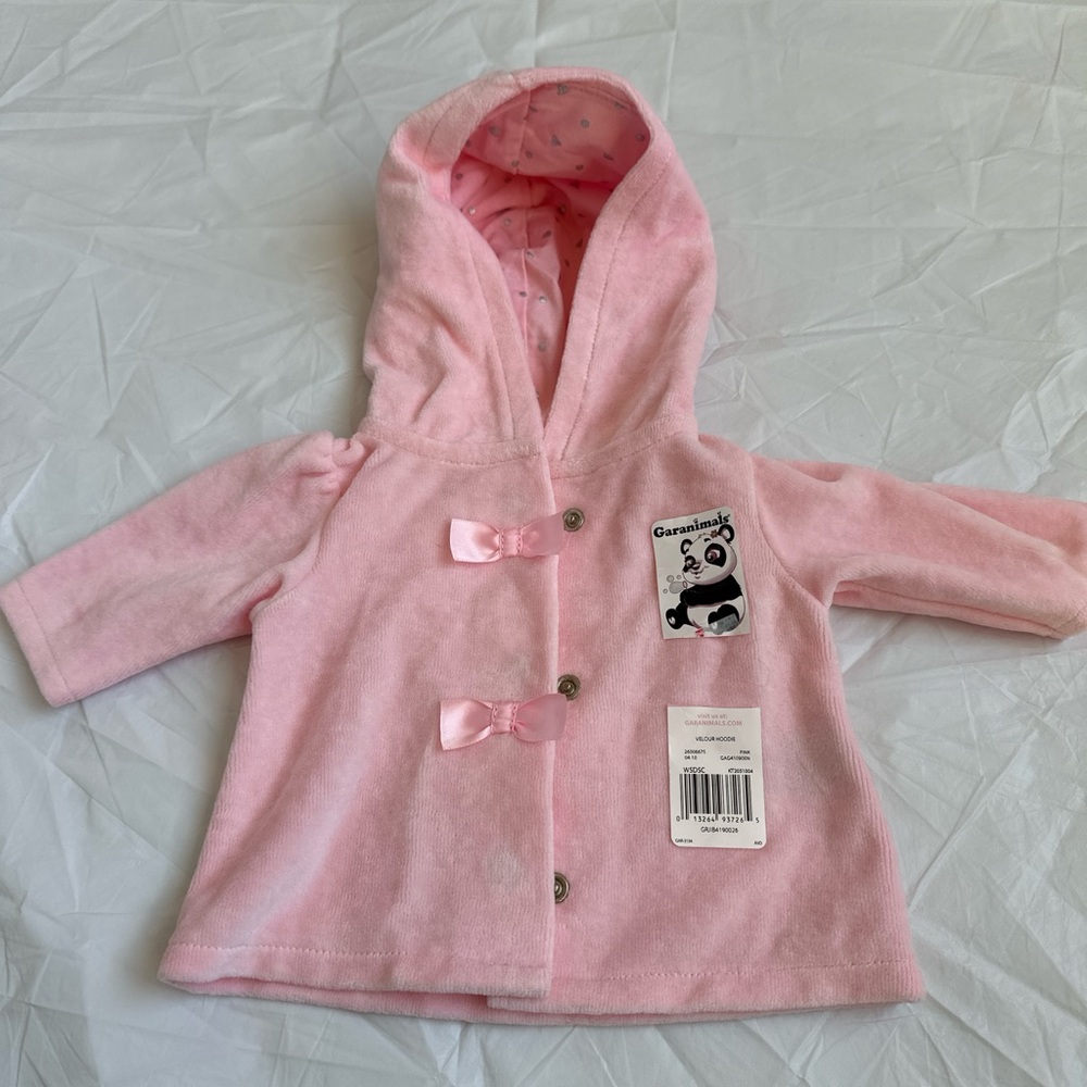 NWT Garanimals Pink Velour Hoodie Cardigan Raincoat for a newborn